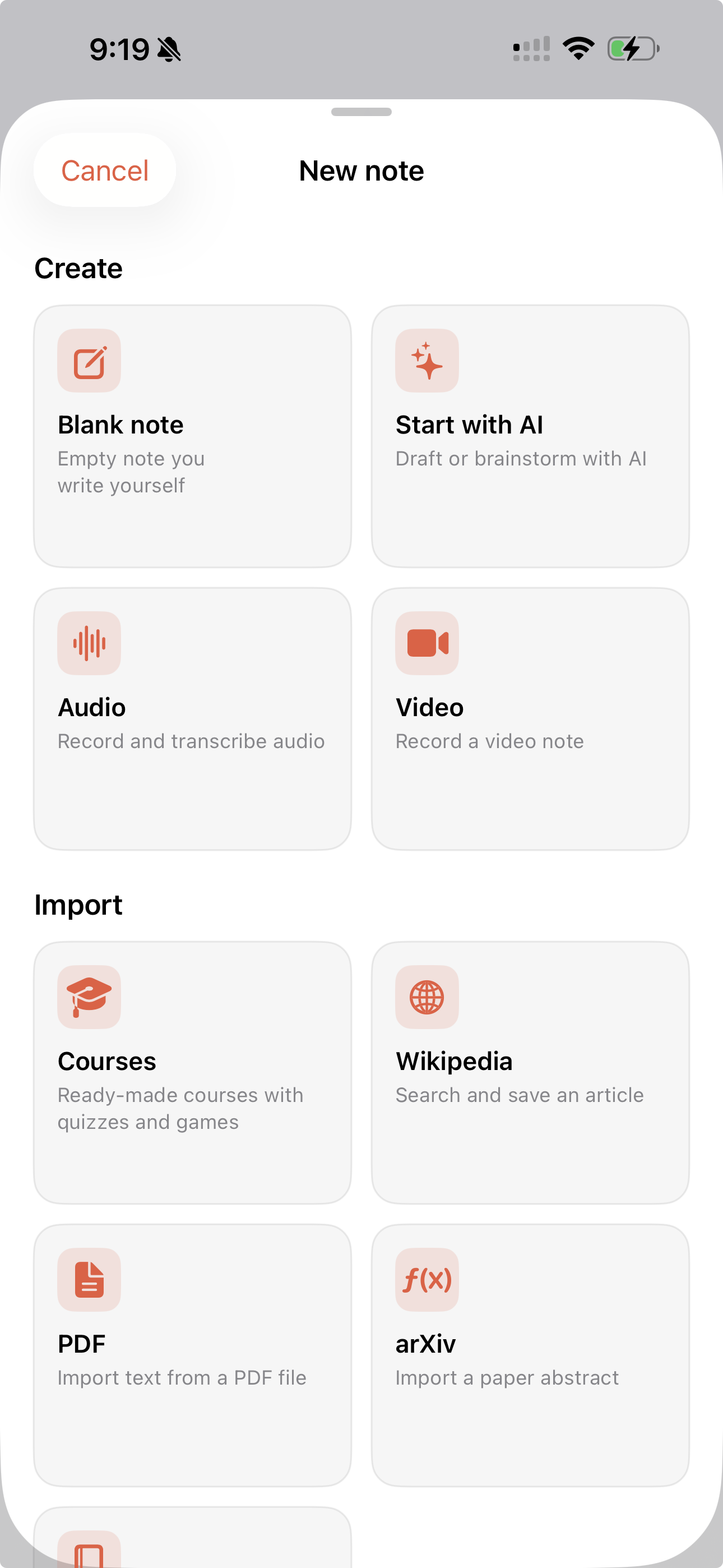 Nodio new note create options
